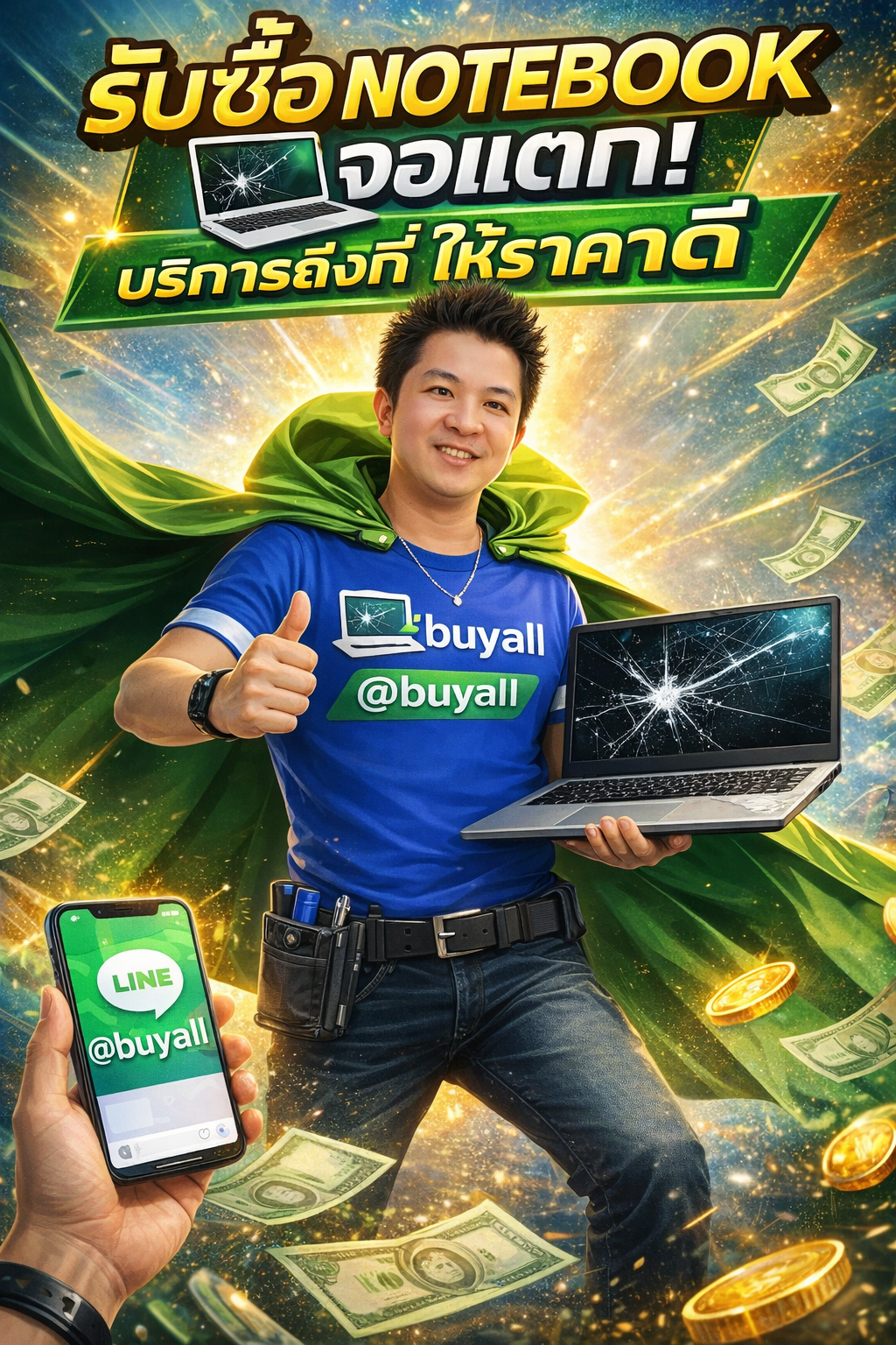 โปสเตอร์รับซื้อ Notebook จอแตก Ta.co.th LINE @buyall